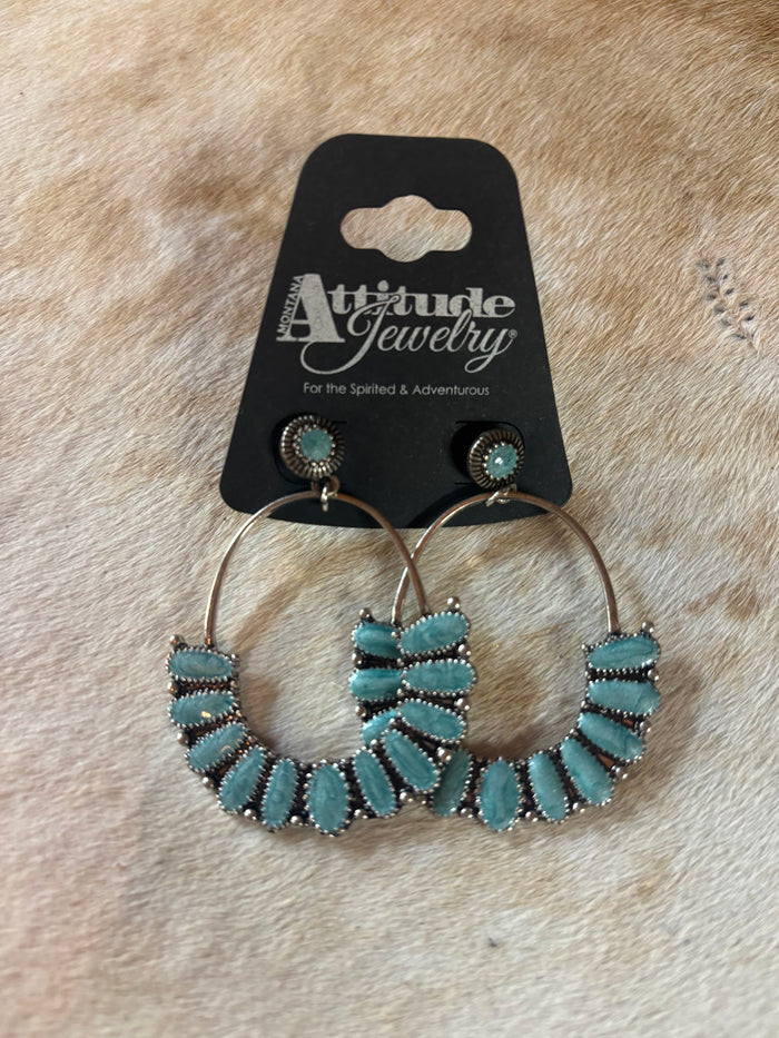 Attitude by Montana Silversmiths Santa Fe Bloom Cluster Inlay Hoop Earrings AER6353