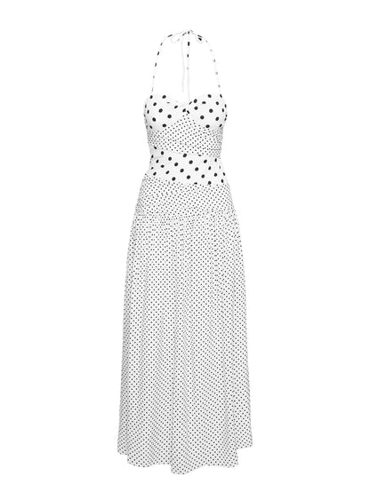 Marguerite Halter Maxi Dress White Polka Dot