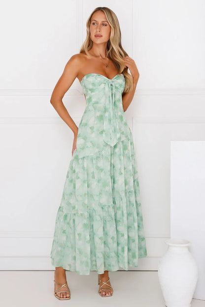 Meadow Whispers Strapless Maxi Dress Green