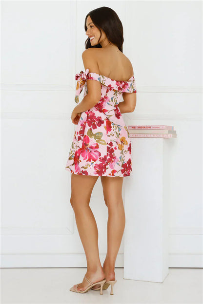 Luxe Seraphina Off Shoulder Mini Dress Pink