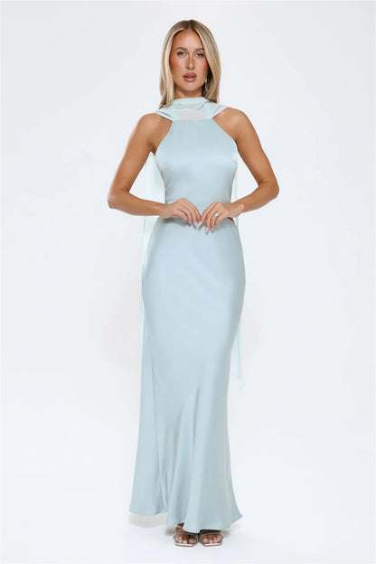 Luxe Obsession Halter Satin Maxi Dress Seafoam