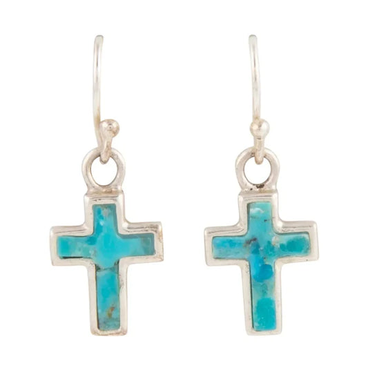 Barse Jewelry Touch of Blue Turquoise Silver Cross Earrings REPLE02T01P