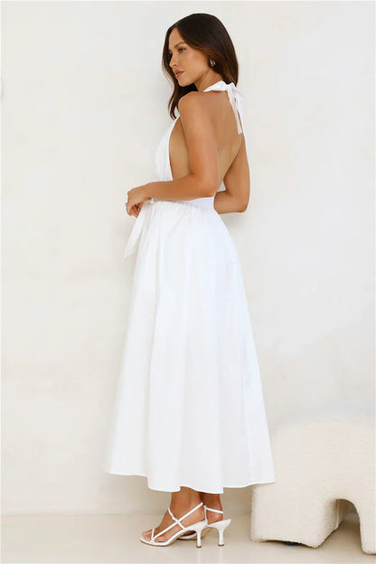 Moonlit Reverie Halter Midi Dress White