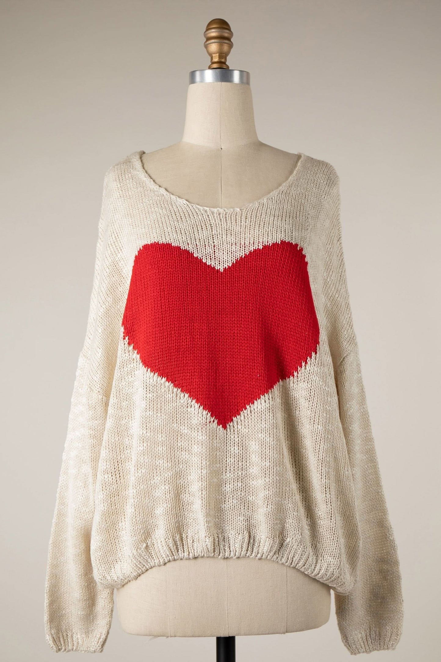 Be Mine Beige Sheer Heart Sweater