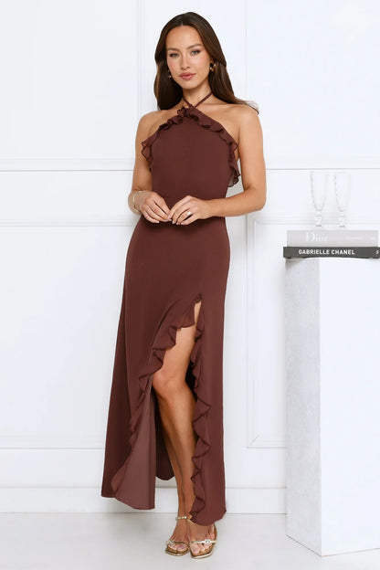 Love Potion Halter Maxi Dress Brown