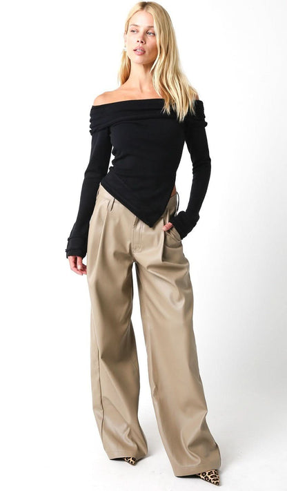 Andrea Black Off Shoulder Asymmetric Sweater Top