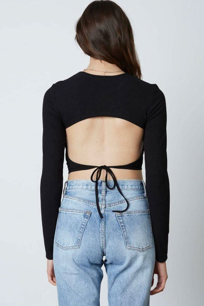 All I Want Black Ribbed Backless Top