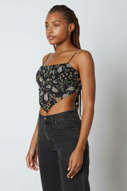 Carissa Black Paisley Floral Print Crop Top