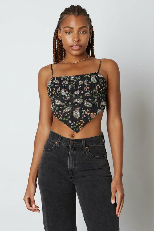 Carissa Black Paisley Floral Print Crop Top
