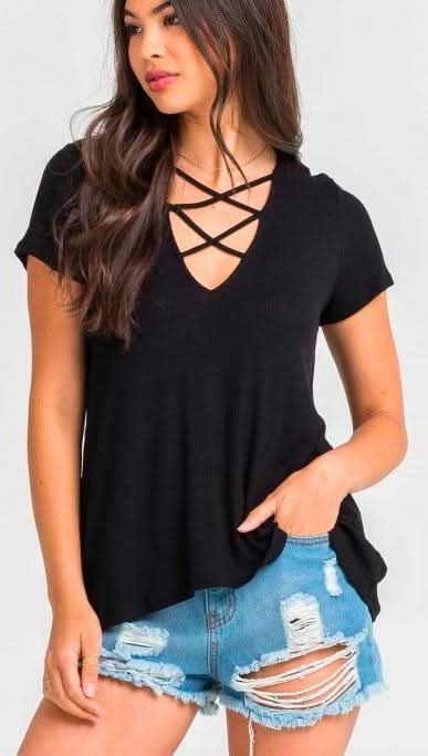 Amelia Black Double Strap Tee