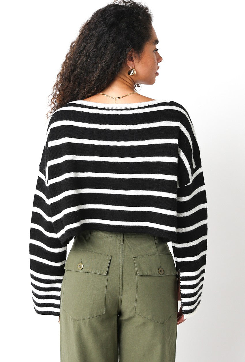 Carter Black Striped Cropped Sweater