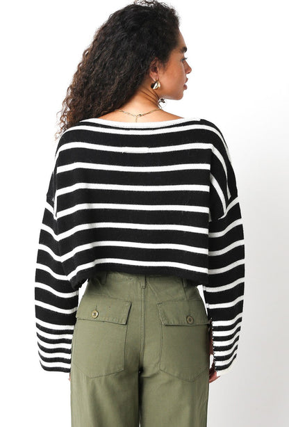 Carter Black Striped Cropped Sweater