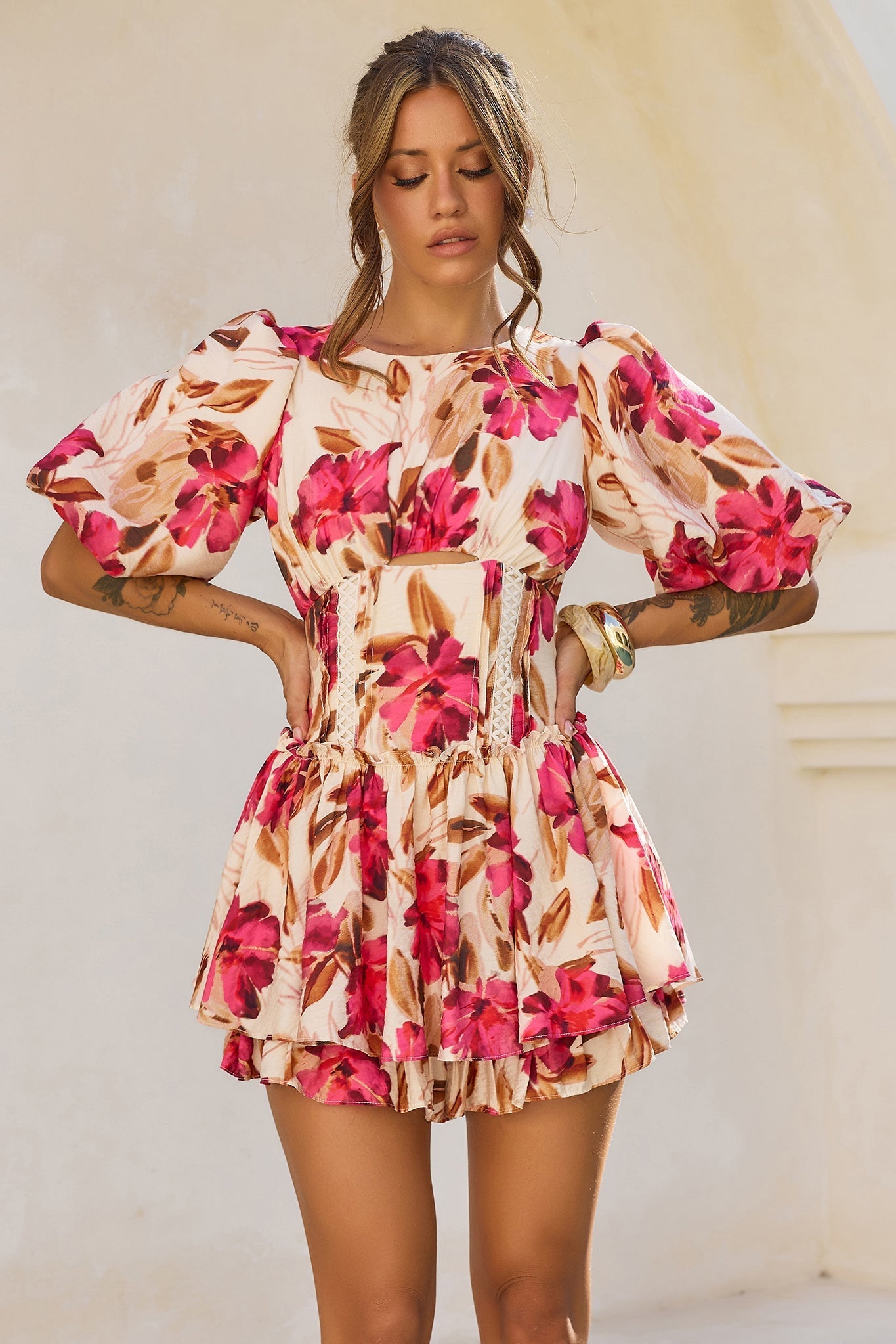 Blooming Belle Woven Playsuit - Wine Multi