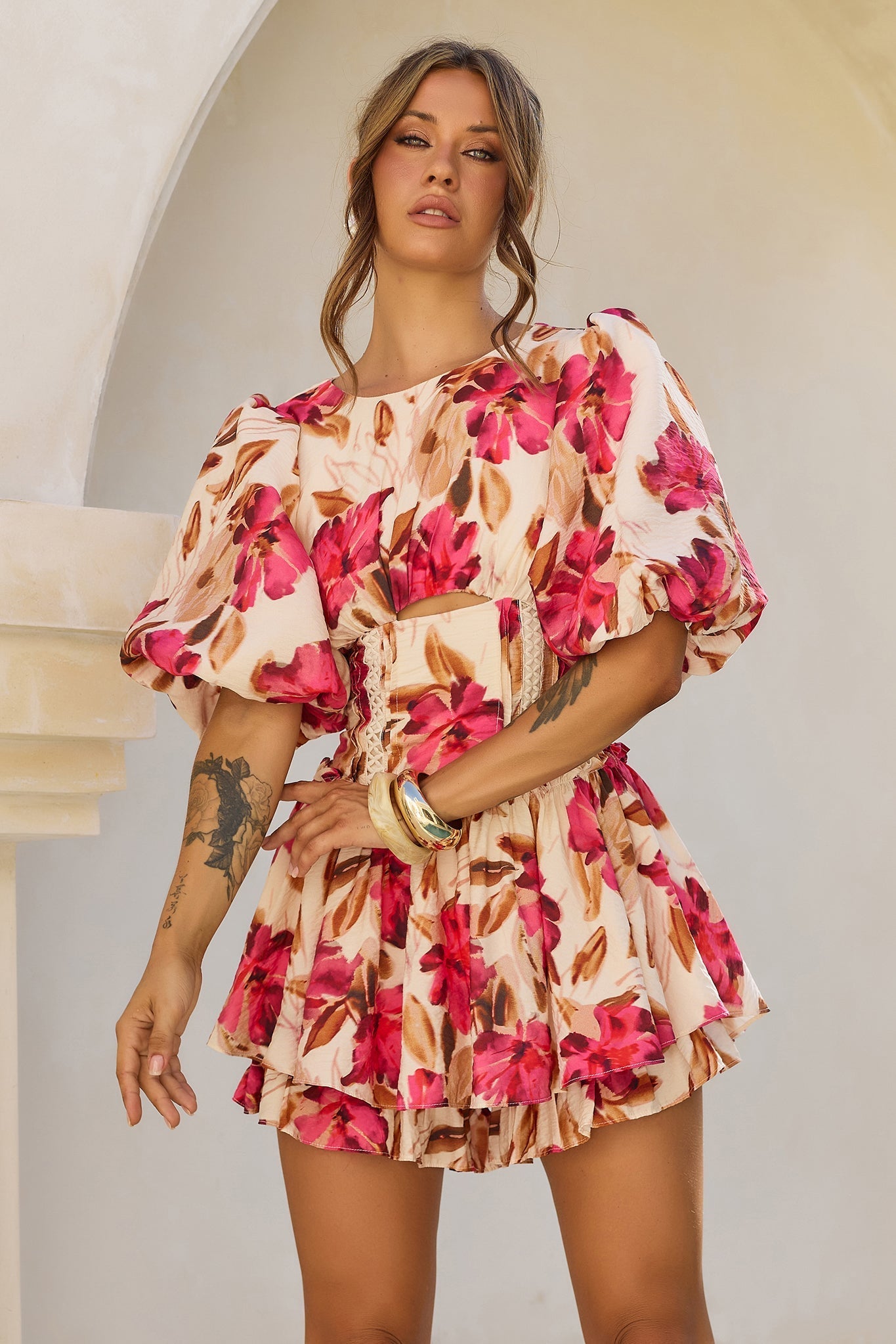 Blooming Belle Woven Playsuit - Wine Multi