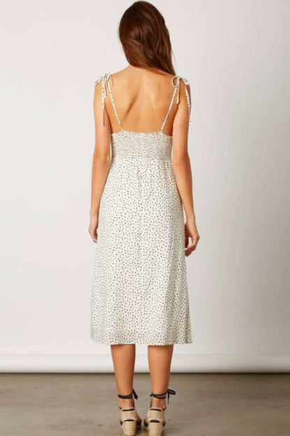 After My Heart White Speck Print Midi Dress