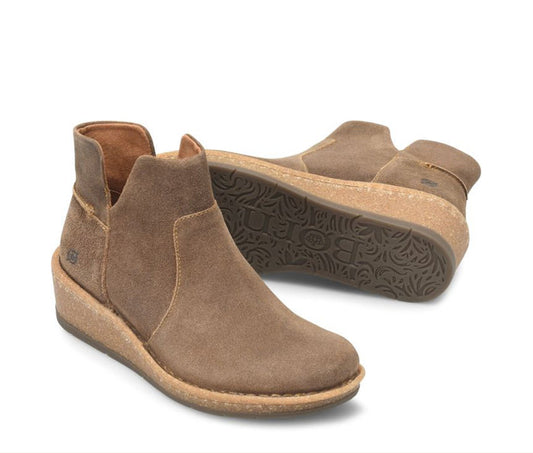 Born Women's Viv Taupe Distressed Suede Leather Wedge Ankle Boot Bootie BR0062255