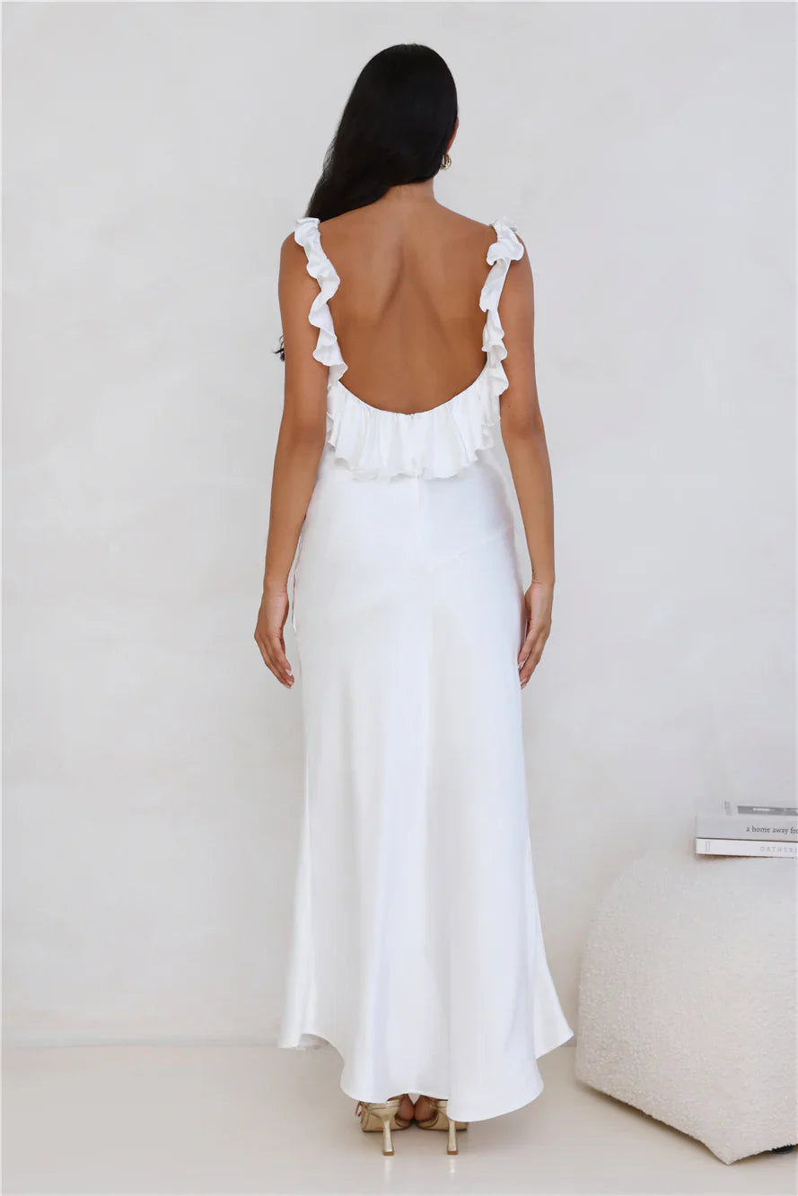 Chasing The Spark Satin Maxi Dress White