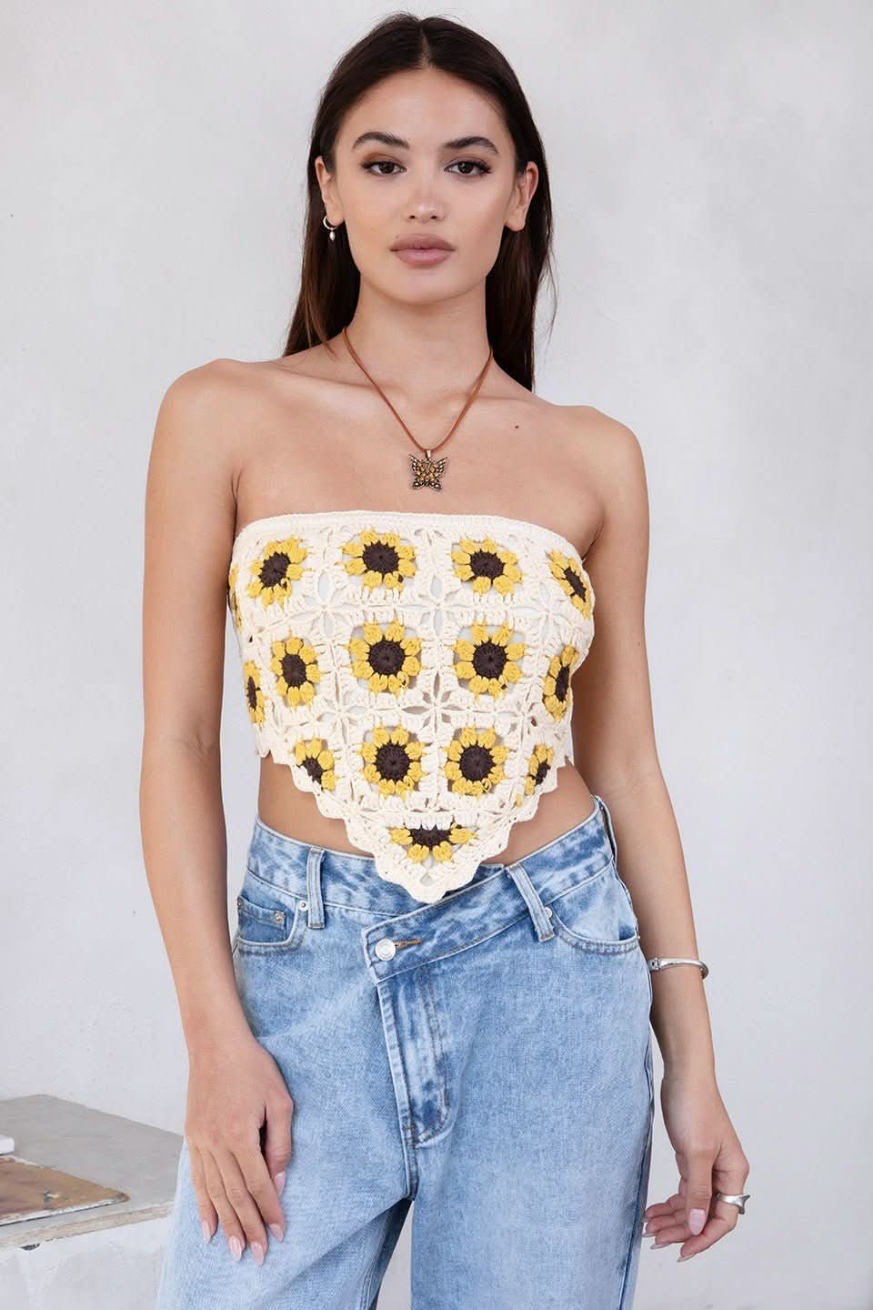 Carrie Cream Crochet Scarf Top