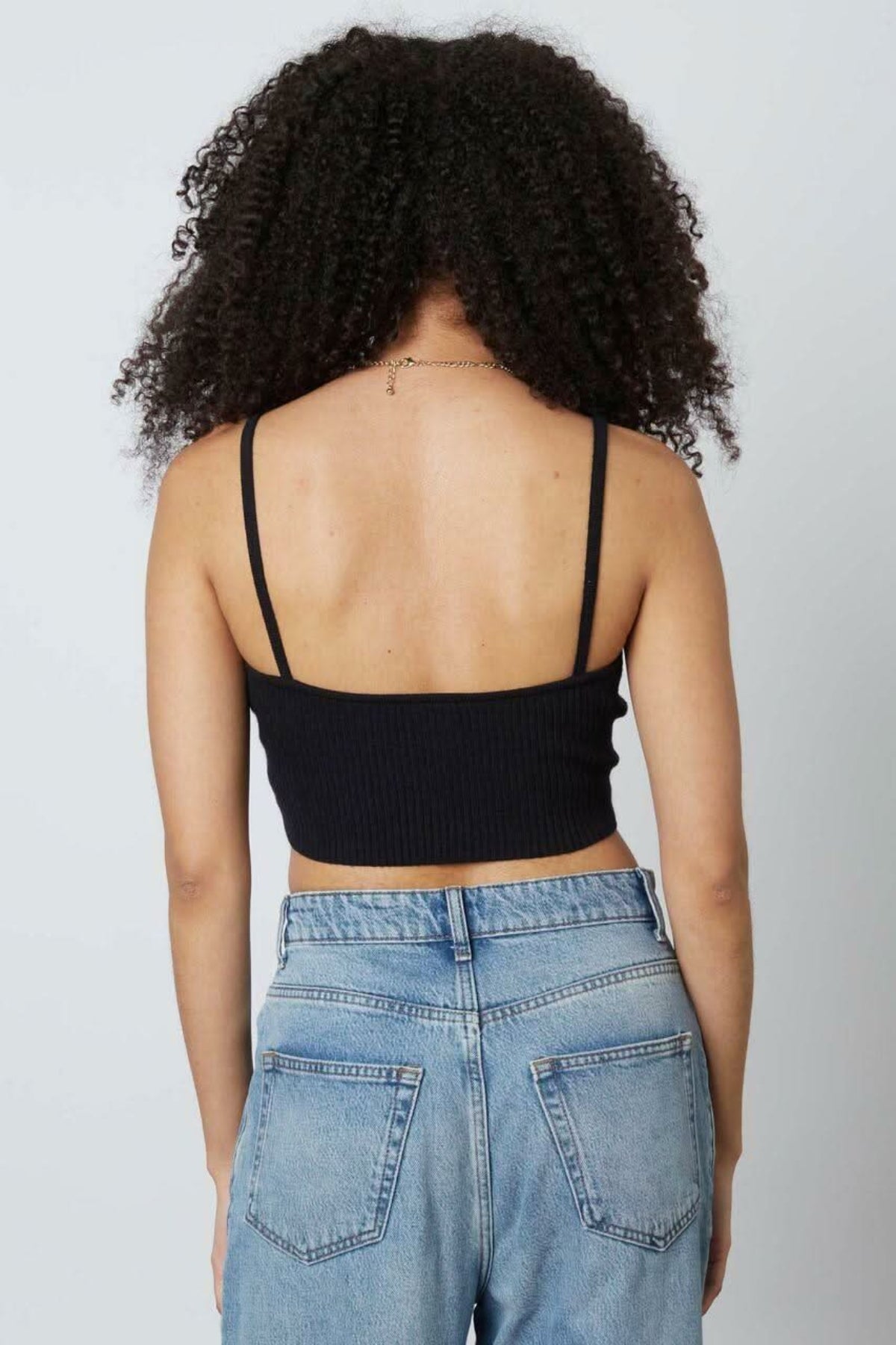 Caitlyn Black Knot-Front Cropped Sweater Tank