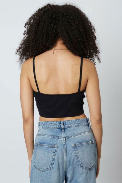 Caitlyn Black Knot-Front Cropped Sweater Tank