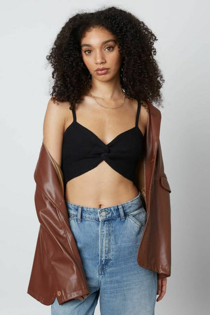 Caitlyn Black Knot-Front Cropped Sweater Tank