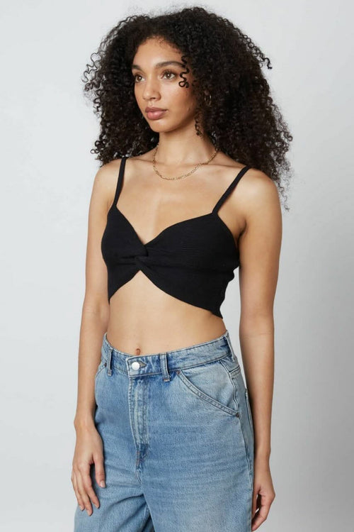 Caitlyn Black Knot-Front Cropped Sweater Tank