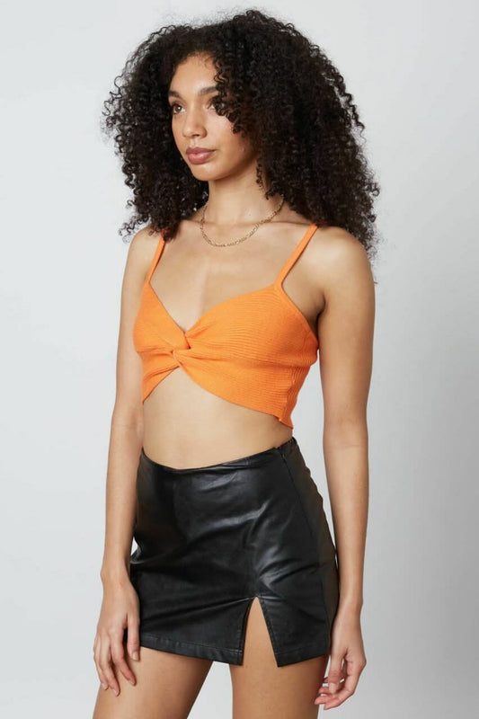 Caitlyn Orange Knot-Front Cropped Sweater Tank