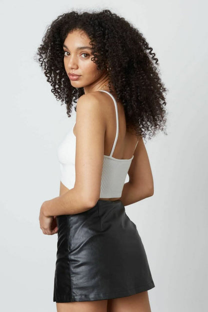 Caitlyn White Knot-Front Cropped Sweater Tank