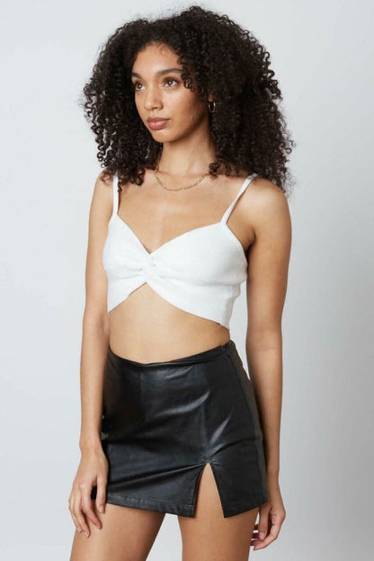 Caitlyn White Knot-Front Cropped Sweater Tank