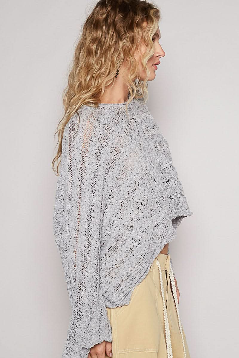 Carmen Grey Oversized Sheer Sweater