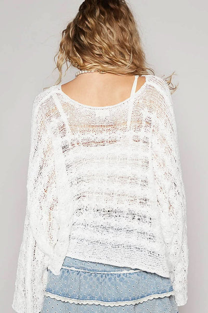 Carmen White Oversized Sheer Sweater