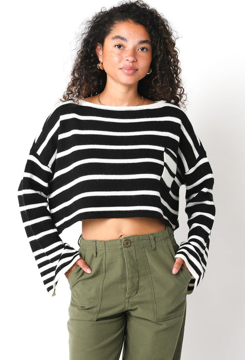 Carter Black Striped Cropped Sweater