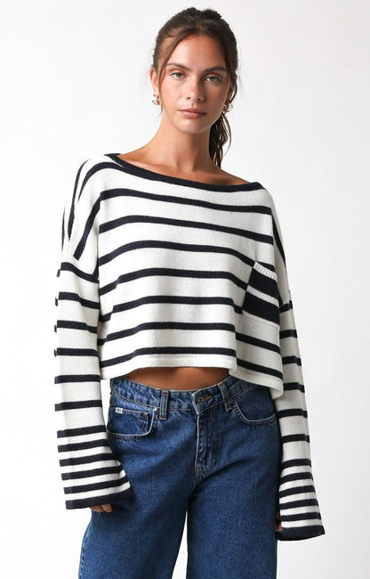 Carter White Striped Cropped Sweater