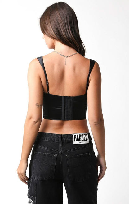 Cheyanne Black Satin Corset Crop Top