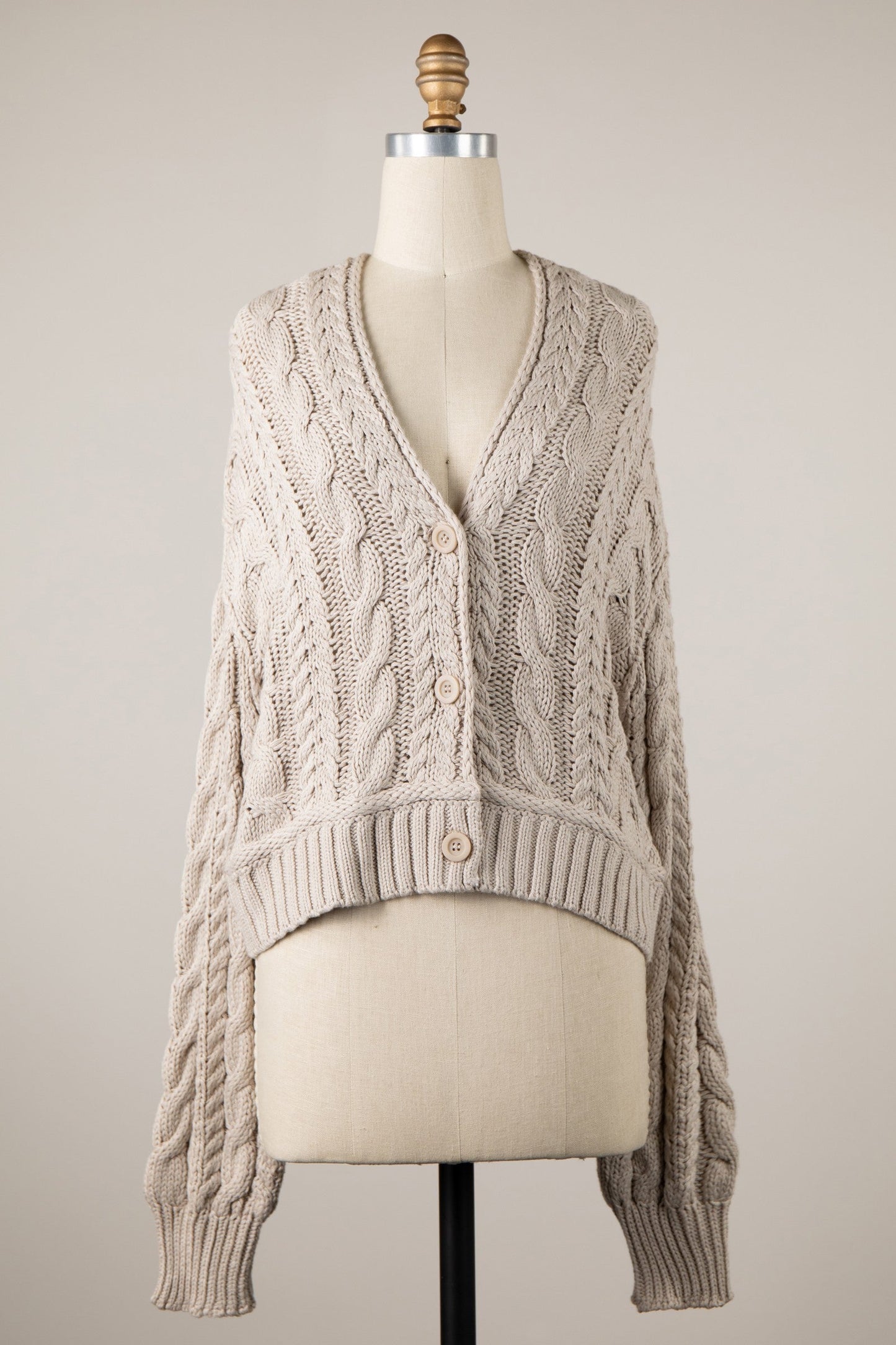 Chilton Beige Cable Knit Cardigan Sweater