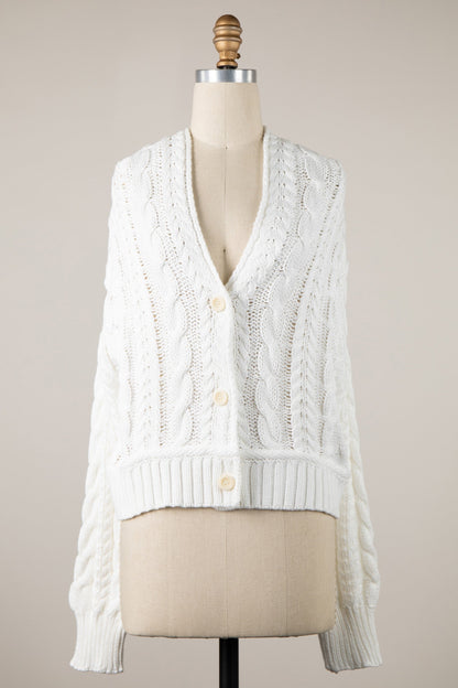 Chilton White Cable Knit Cardigan Sweater