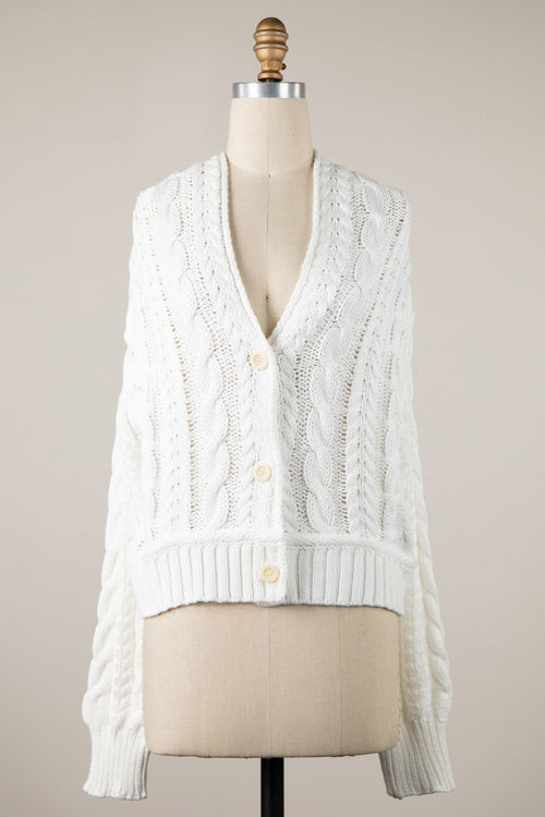 Chilton White Cable Knit Cardigan Sweater