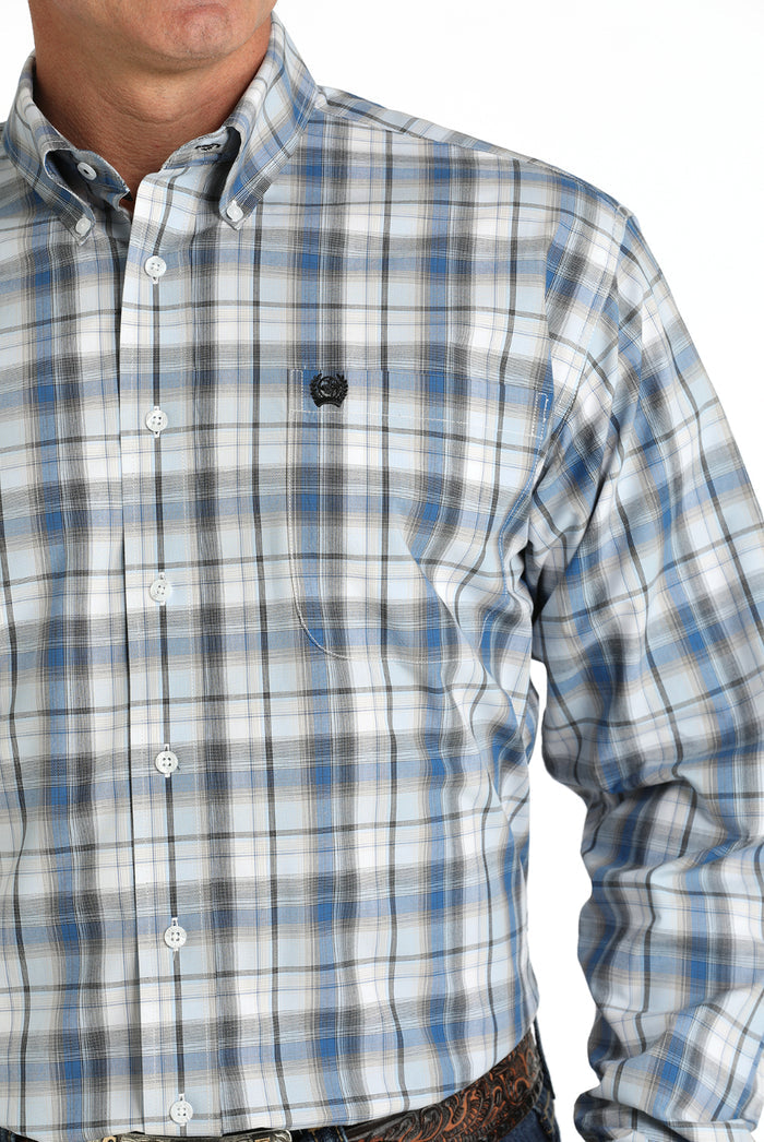 Cinch Men's Blue & White Plaid Button Long Sleeve Western Shirt MTW1105797