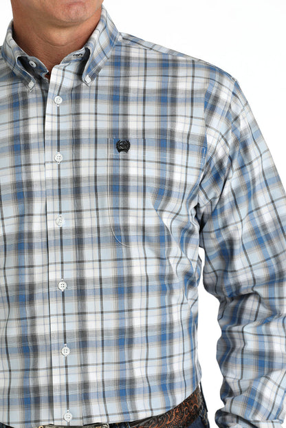 Cinch Men's Blue & White Plaid Button Long Sleeve Western Shirt MTW1105797