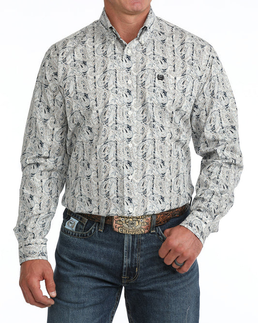 Cinch Men's Cream Paisley Classic Fit Button Long Sleeve Western Shirt MTW1106154