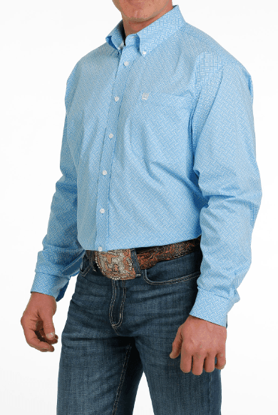 Cinch Men's Light Blue Geo Print Button Long Sleeve Western Shirt MTW1105540