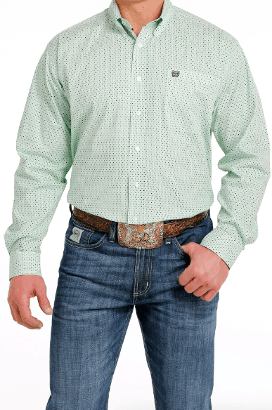 Cinch Men's Light Green Geo Print Button Long Sleeve Western Shirt MTW1105546