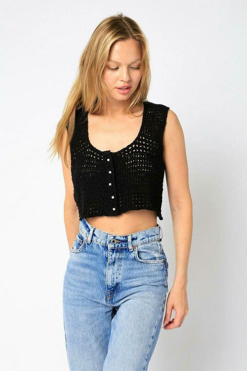 Abbey Black Sheer Crochet Tank Top