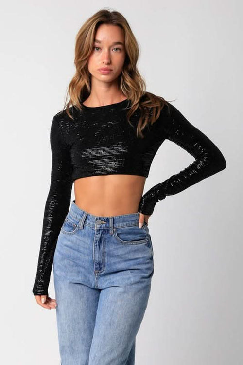 After Party Black Lurex Crop Top