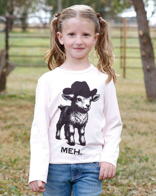 Cruel Girl Denim Girl's Light Pink 'MEH' Long Sleeve Tee CTK8990012