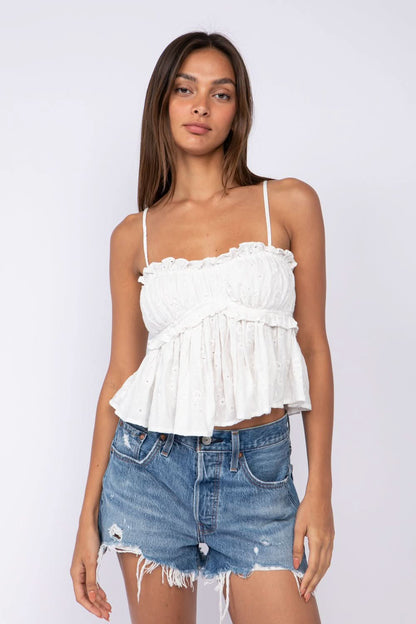 Be My Baby White Ruffled Eyelet Babydoll Top