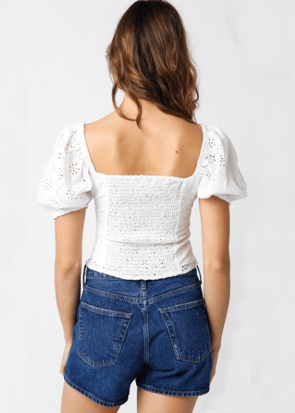 Carter White Eyelet Puff Sleeve Top