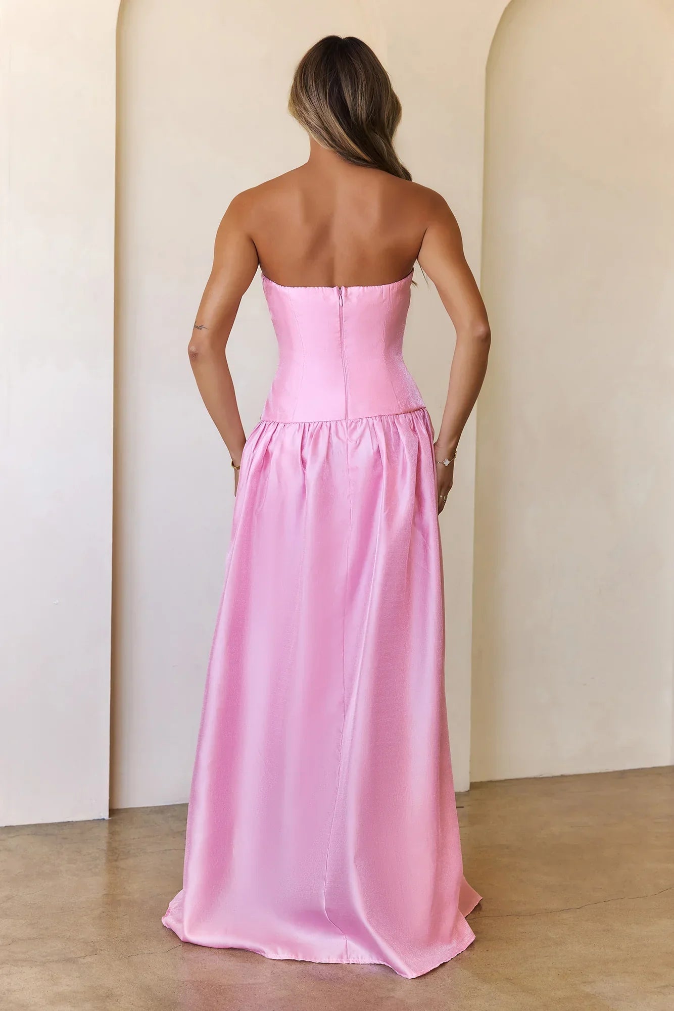 Princess Cut Strapless Maxi Dress Pink