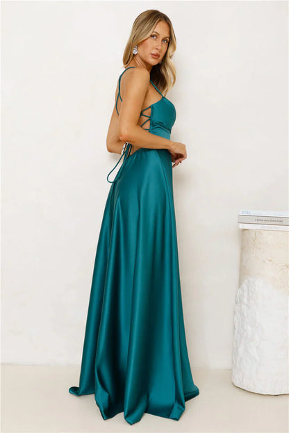 Luxurious Allure Satin Maxi Dress Emerald