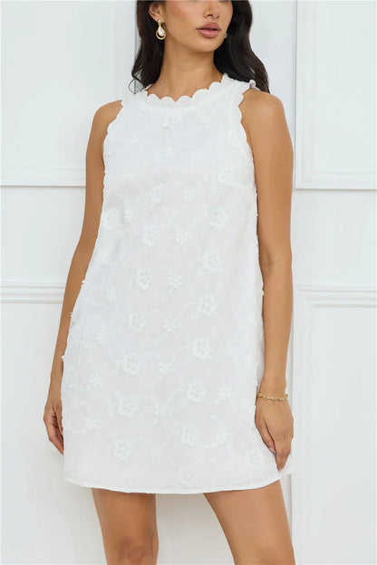 Seashell Chic Embroidered Mini Dress White